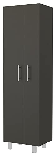 FM FURNITURE Norway Broom Closet Pantry, Five Shelves, Double Door Cabinet,Black/White -Kitchen Room