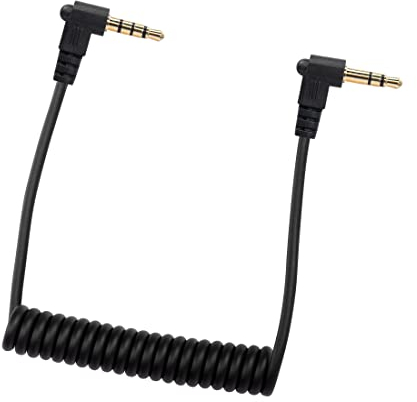 3,5 mm TRS zu TRRS Mikrofonkabel YACSEJAO Spirale 90 Grad 1/8 Stecker zu Stecker Spirale rechtwinkliges Mikrofonkabel für Aufnahmemikrofone