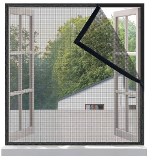 Risareyi Fiberglas Fliegengitter Fenster 115x100cm, Klettverschlusskanten, Schwarz Verstärktes Mesh Insektenschutz Moskitonetz Fenster Hält Insekten/Fliegen/Mücken Fern, mit Klebeband