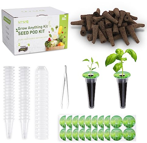 URUQ 140Pcs Hydroponic Pods Supplies: Compatible with AeroGarden Grow Anything Herb Kits - Includes Grow Sponges Grow Baskets Grow Domes Labels - Hydroponics Supplies for Most Brand