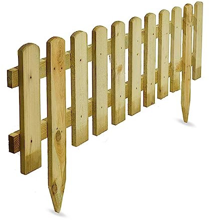 RightClick Natural Wooden Picket Fence Panel - Decorative Outdoor Patio Lawn Pathway Backyard Wood Fence Panel - Weather Resistant Wooden Garden Edging