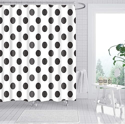 HATEGE Duschvorhang Anti-Schimmel Schwarze Punkte 3D Duschvorhänge 180x180 Weiss Duschvorhang Textil Waschbar Wsserdicht für Badezimmer Badewanne Badevorhang Bad