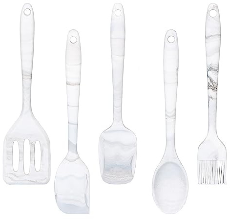 Silicone Spatula Baking Set Marbled (Table Spoon + Oil Brush + Spatula + Scraper + Spatula) Baking Tools Food Grade Silicone 5PCS