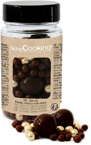 ScrapCooking - Perles en Chocolat Noir & Doré 50 g - Décors Pâtisserie Alimentaires Comestibles - Sprinkles Choco Noir & Or - Pour Desserts, Gâteaux, Bûches - Noël, Anniversaire - 7456