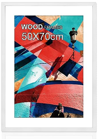 50x70cm Soild Wood Picture Frame with Polished Plexiglass,Easy to Hang,50x70cm Frame for jigsaw Frame - Puzzle Frames for Wall Mounting Horizontally and Vertically (White)