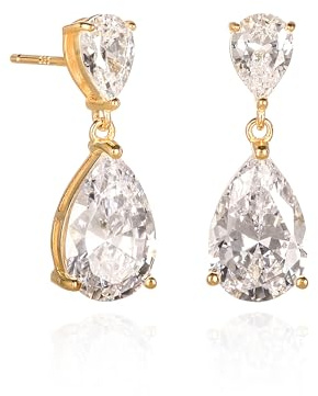 Diamond Treats Vergoldete Tropfen-Ohrringe in Birnenform für Damen Mit Klaren Zirkonia-Steinen - 925 Sterling Silber Teardrop Ohrringe Gold für Frauen Mit Geschenkbox