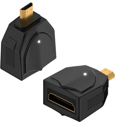 QIANRENON Lot de 2 adaptateurs Micro HDMI vers Mini HDMI 8K UHD2.1 Micro HDMI mâle vers mini HDMI femelle Connecteur plaqué or 3D 8K @ 60Hz/4K @ 120Hz, lumière LED, pour appareil photo numérique,