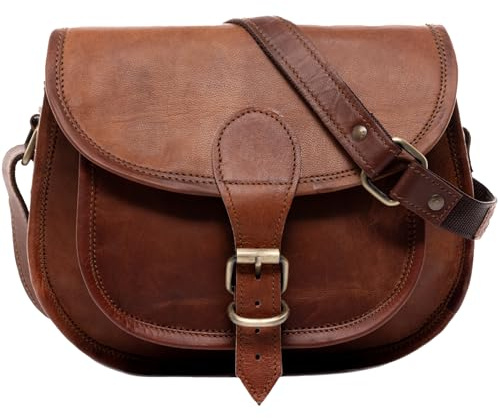 SID & VAIN Umhängetasche echt Leder - Crossbody Bag Lori - Schultertasche Damentasche mit Schultergurt - Ledertasche Damen braun handgefertigt