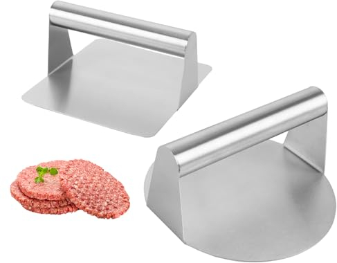 DAJAVE 2 Stück Burgerpresse, 5,5-Zoll Round Edelstahl Burger Smasher, Professionelles Edelstahl Burgerpresse Grillzubehör für Flat Top Grill, Hamburgerpresse und Squeeze Grease, Leicht zu Reinigen
