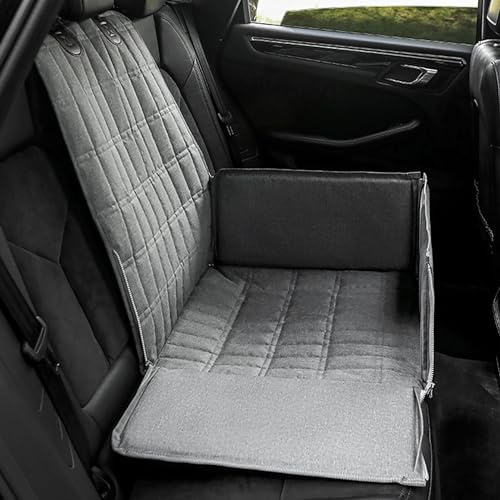 Sunydog Dog Car Seat Cover for Back Seat, Dog Seat Cover for Pets, Waterproof Pet Car Mat Removable Dog Mat Multifunctional Design Tough Fabric Safety Socket Anti-Slip Design (Grey)