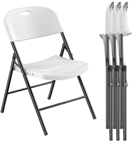 Nazhura 350 Weight Limit Heavy Duty Plastic Folding Chair with Reinfoced Steel Frame for Indoor and Outdoor, Wedding, Party, Restaurant, Meeting Room, Patio and Garden White 4 Pack (4, White)