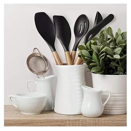 YARANY - Juego de 5 espátulas de silicona y madera de alta calidad, libre de BPA, herramientas versátiles para cocinar sin arañazos, antiadherentes y resistentes al calor, color negro
