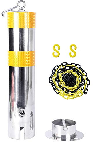 Reflektierender Bandpoller, 5 m Absperrkette und Parkpoller für Einfahrten, Parksperre mit Aufhängering und beweglicher Basis (Silber 550 mm × 114 mm) (Silber 550 mm × 114 mm)
