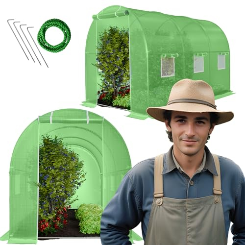 GARMIO® Folien-Gewächshaus Cicata Tomatengewächshaus Winterfest, Folientunnel für Aufzucht, 3x2x2 m groß, grün, 6 Fenster, Insektennetz, Rund, Mehrweg, Gitternetzfolie