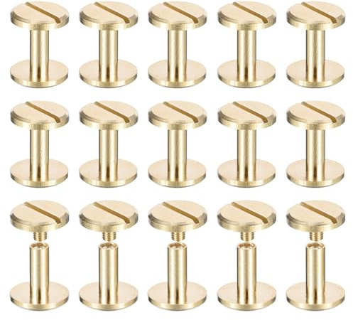 sourcing map 20Pack Brass Chicago Screws, 10x12mm Flat Head Screw Back Binding Post Nail Stud Rivets Fastener for DIY Leather Craft Belt Strap