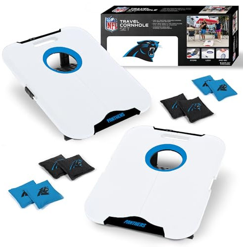 Wild Sports NFL Carolina Panthers Pro Football Allwetter Cornhole Set – Reise-Sitzsack-Wurfset enthält 8 Sitzsäcke