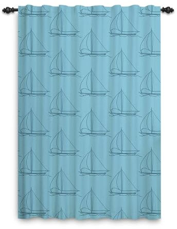 ggaimwf Fenstervorhang Segelboote drucken Blau nautisch Bleistiftfaltenvorhang mit Kräuselband Wohnzimmer Kinderzimmer Vorhänge Terrassentür Flur Küche Stangentasche 132x214cm 1 Stück