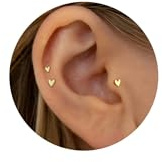 Tiny Heart Stud Earrings, Gold Titanium Flat Back Earrings 20G, Threadless Cartilage Tragus Piercing Conch Stud Nose Helix Stud