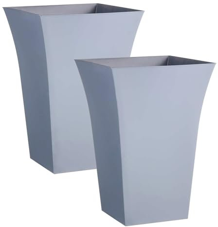 Muddy Hands 2 x Grey Plastic Plant Pots Indoor Home Outdoor Garden Tall Square Flower Tree Planters - 30cm Wide - 44cm Tall