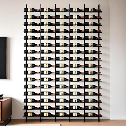 amhricho Weinregal Wandmontage, 16 Reihen Weinflaschenregale, Schwarze Wandmontage Weinregal （48-80 Flasche）, Metall-Weinflaschenhalter Für Home Bar, Weinküchen Lagerung (5 Column)