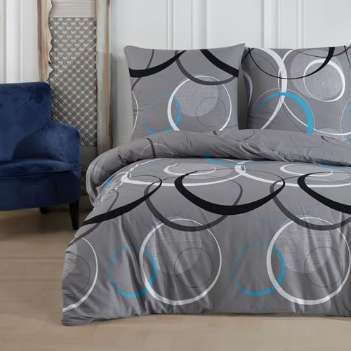 Buymax Bettwäsche 155x220 cm – Bettwäsche Set 2-teilig 155 x 220 cm, Renforcé 100% Baumwolle, Bettbezug mit 1 Kissenbezug 80x80 cm, Oeko-TEX, Reißverschluss, weich und atmungsaktiv