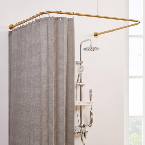 Crkmire U Form Duschvorhangstange, [Beide Seiten: 60-132cm, Mitte: 78.7-118.6cm] Einstellbare Badewanne L & U Form Duschstange Außenduschstange für Badezimmer mit 12-Haken Deckenunterstützung