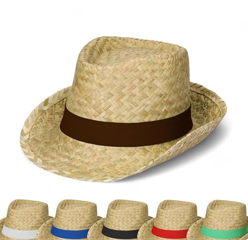 Sommerhut 'Kuba' Unisex - Sonnenhut für Damen & Herren im Trilby-Design - Panama Hut aus Seegras mit stylischem Klettverschlussband - Kopfbedeckung für Garten, Strand & Urlaub, Farbe:natur/braun