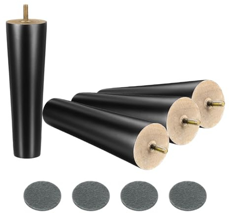 sourcing map 4Pcs Wood Furniture Legs, 7.87 Solid Wood Replacement Furniture Feet for Couch Sofa Cabinet,Black