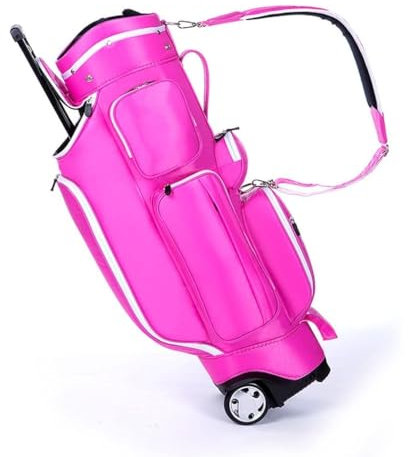 Golfschläger-Cart-Taschen for Damen/Herren, Golf-Transport-Cart-Tasche mit eingebauten Rädern/Griff, leichte Tragetasche mit 5-Wege-Unterteilung for die Driving Range(Pink)