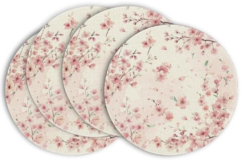 Artoid Mode Kirschblüten Zweige Blumen Frühling 4er Set Platzsets, 37cm Küche Tisch Dekoration Drinnen Urlaub Party Dekor