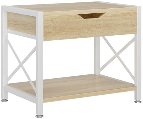 IBUYKE Support d'imprimante de Bureau à 2 Niveaux, Organiseur de Bureau Multifonction en Bois avec tiroir de Rangement pour dossiers, Livres, pour fax, Scanner, Bureau à Domicile, Bois Clair TLJ012R