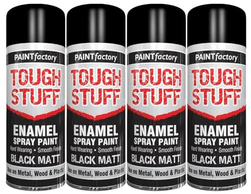 DIOXSTAR Enamel Black Matt Spray Paint, Fast Drying, Suitable for Wood, Plastic, Metal, Interior and Exterior Use, Hard Wearing & Smooth Finish, 400ml (4 PCS)
