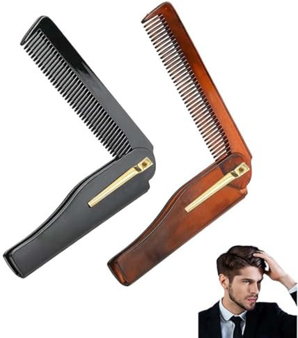 LAKJUOZ 2 Pièces Peigne De Poche, Peigne Barbe Peigne À Barbe Pliant Pour Hommes Comb De Poche Portable En Plastique Petit Clip À Fixer Peigne Cheveux Anti-Statique Outils De Coiffure Pour Coiffant