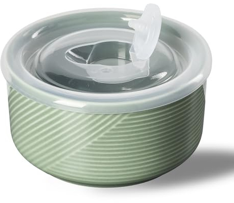 Adewnest Ceramic Bowl with Lid: 20 oz Microwave Safe Food Storage Container for Soup, Salad, Cereal, Leftovers, Meal Prep, Lunch, Picnic, Camping, Serving - Airtight, Green, 1 PCS