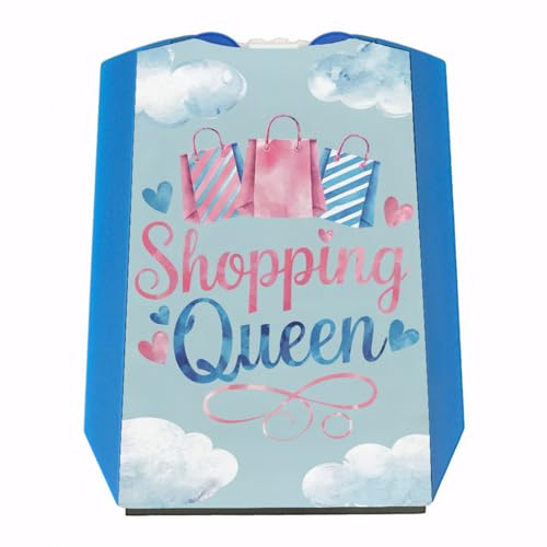 speecheese Shopping Queen Parkscheibe mit Einkaufstaschen und Herzen Charmant im Aquarell-Design Einkaufsbegleiter in Rosa und Blau inspiriert vom hellblauen Himmel