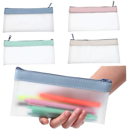 ROMISBABA 4 Stück Halbtransparente Federmäppchen aus Pflegeleichtem Material mit Reißverschluss Bunte Stifteetuis für Büro und Schule Vielseitige Kosmetiktaschen und Geldbeutel