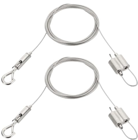 PATIKIL 2 stycken justerbar upphängningstrådssats, 3 meter/9,8 fot lämplig för 1,5 mm tråd tunga rostfria stålvajer upphängningshårdvara med dubbelsidig justerbar krok
