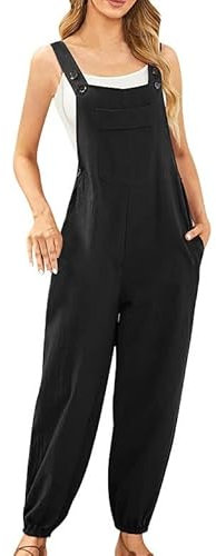 TDEOK Latzhose Damen Arbeitshose: Arbeitsoverall Damen Schwarz Ärmelloser Latzhosen Sommer Lose Overall Jumpsuit Lässig Trägerhose Einfarbig Playsuit Mit Taschen Baggy Onesie Hosenanzug Freizeitanzug