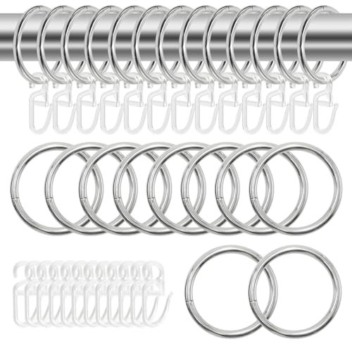 KtbeYTi 50 Stück Metall Vorhangringe Vorhang Hängend Ringe Hängende Ringe und 50 Stück Kunststoff Gardinenhaken für Fenster Tür Duschvorhänge Gardinenstangen (30mm Innendurchmesser, Silber)