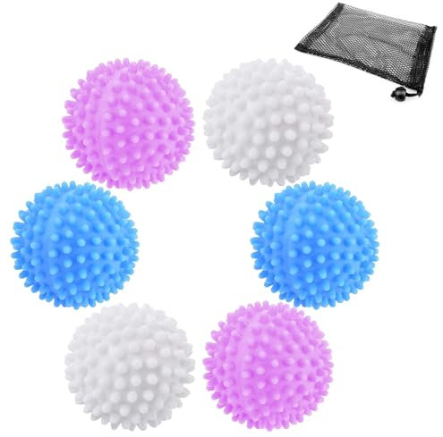 Jimkply - Juego de 6 bolas de secado para secadora de ropa de 6 cm con bolsa de 17 x 22 cm, bolas de lavado reutilizables, para evitar enredos y ropa