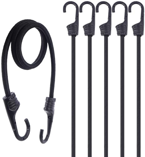VirtuGro 6 Pack 90cm Bungee Cords with Hooks Black Heavy Duty Bungee Cords Weatherproof & UV-Resistant Long Bungee Straps with Hooks Elastic Straps for Camp Luggage Garden Furniture Kayak Rack Truck