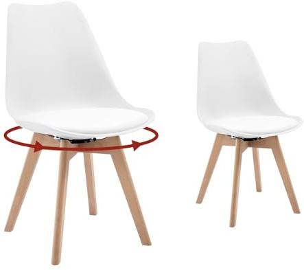WOLTU Juego de 2 Sillas Cocina Giratorias, Silla Comedor Cuero Sintético, Silla Vintage de Patas Madera Maciza, para Salon, Dormitorio, Cocina y Comedor,Blanco,EZS76ws-2