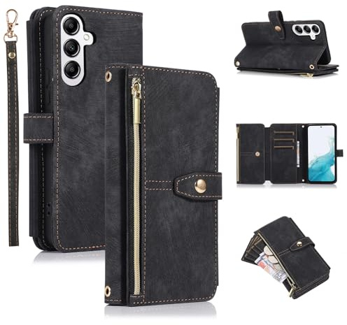 UEEBAI Custodia a portafoglio per Samsung Galaxy A26 5G, 9 scomparti per carte di credito, in pelle, antiurto, cinturino da polso, tasca con cerniera, cavalletto