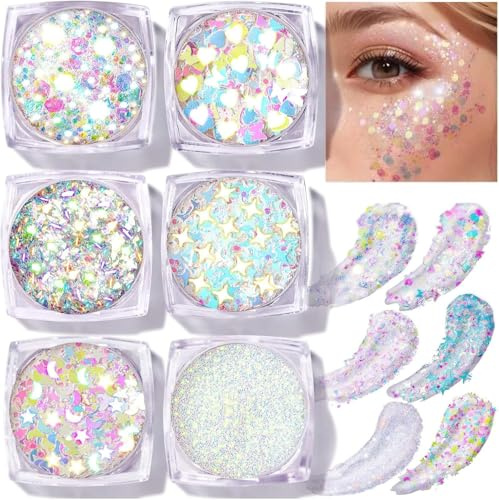 RabbFit Glitzer für Gesicht Körper, Festival Glitzer Gesicht,Body Glitter Gel Chunky Sequin Face Body Glitter,Schminke Karneval für Festival, Musikfestivals, Party, Masquerade, Haare