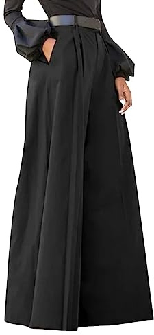 Hosenrock Damen Elegant Wide Leg Palazzo Hosen Lang Stretch Weite Bein Stoffhose Hohe Elastische Taille Casual Flowy Business Hosen Sommerhose Weichem Freizeithosen Leicht Festlich Hose (Black-1, XXL)