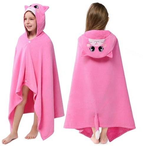 Joiedomi Badponcho för katt barn luvtröja för barn – tillverkad av 100 % bomull – strandhandduk baby 76 x 127 cm från 3–10 år – badponcho för pojkar och flickor