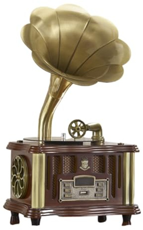 Vintage Phonograph Plattenspieler Plattenspieler mit kabellosem Bluetooth-Lautsprecher und FM-Radio für Heimdekoration, Bar, Party (Braun)