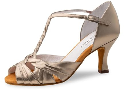 Anna Kern Scarpe da ballo da donna Solange, eleganti e comode, in pelle antica, con punta aperta, tacco svasato, 6 cm, Antico, 38 2/3 EU