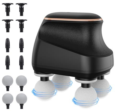 4-Head Pistola Massaggio Muscolare con 12 Testine, 5 Livelli Massaggiatore Muscolare Profondo Tessuto Massaggiatore Massage Gun Portatile Massaggiatore Elettrico per Alleviare Il Dolore Muscolare