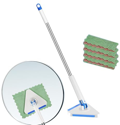 Spazzola telescopica con manico lungo per pulire le piastrelle del bagno, strumento triangolare girevole per la pulizia delle pareti con cuscinetti per soffitto, specchio, , finestre